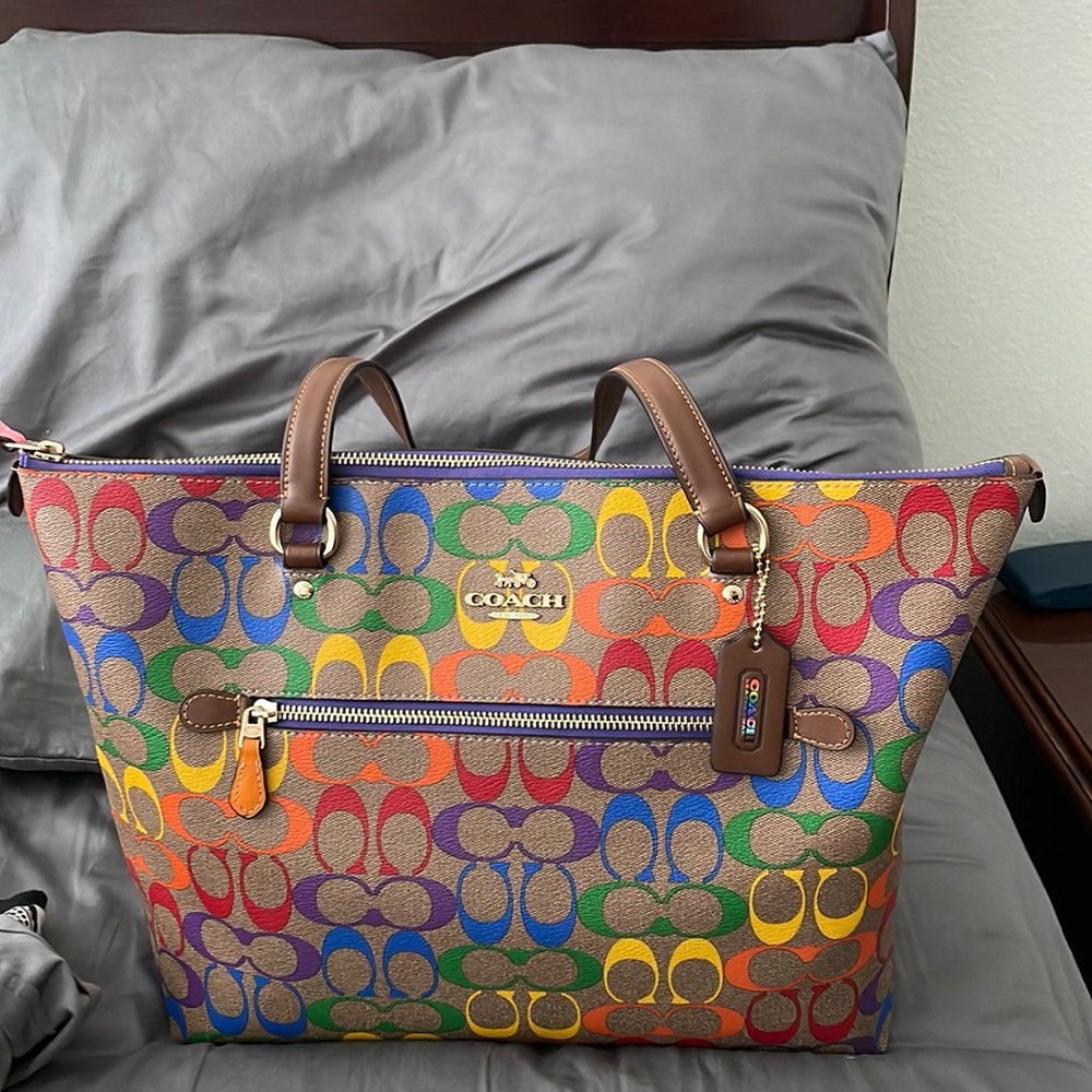 Coach Pride City Tote in Rainbow Signature Canvas.  Excellent used condition.